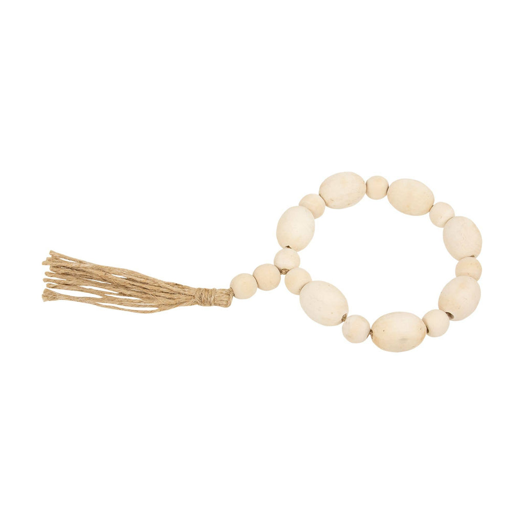 Natural Wood Oval Bead Candle Ring w/Jute Tassle
