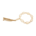 Natural Wood Oval Bead Candle Ring w/Jute Tassle