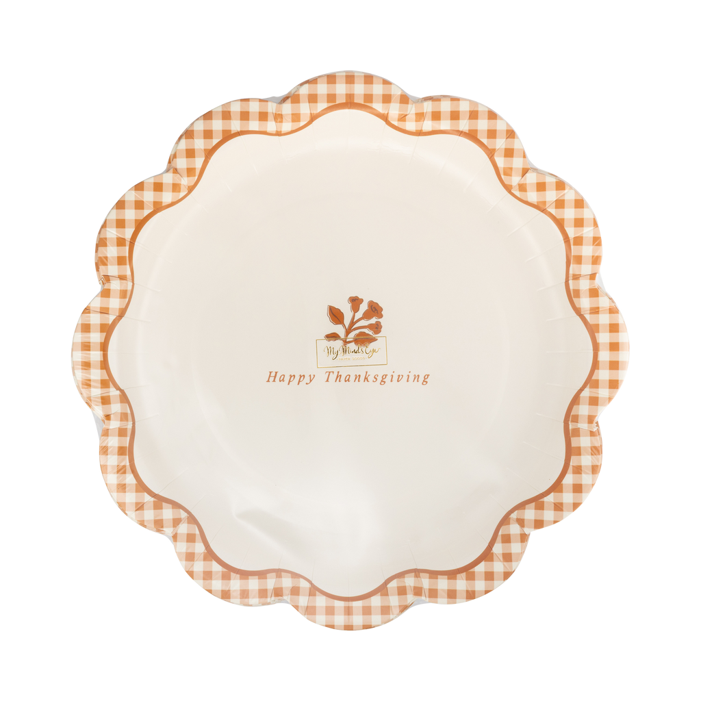 Gingham Happy Thanksgiving Paper Plates