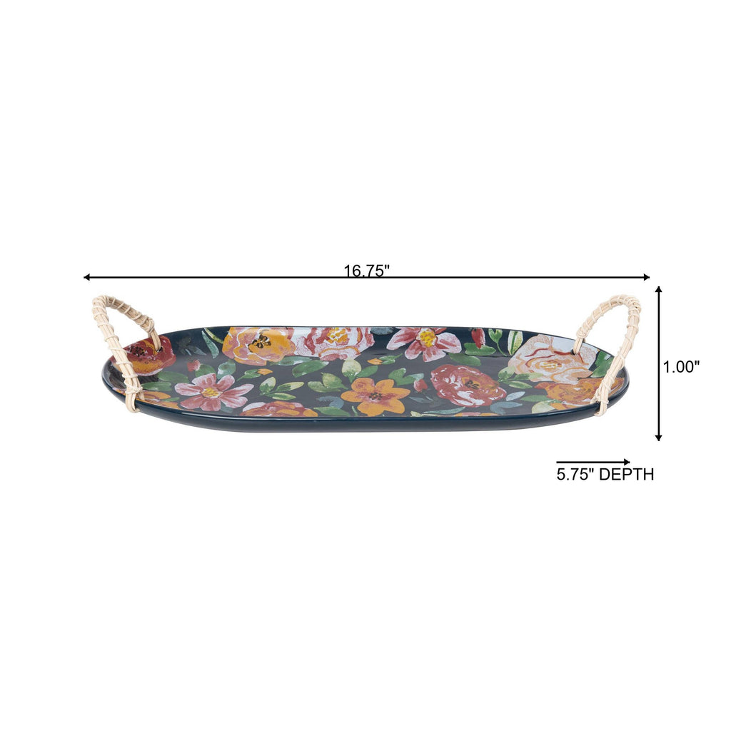 Ceramic 16.75" Everyday Serving Tray Wicker Handle