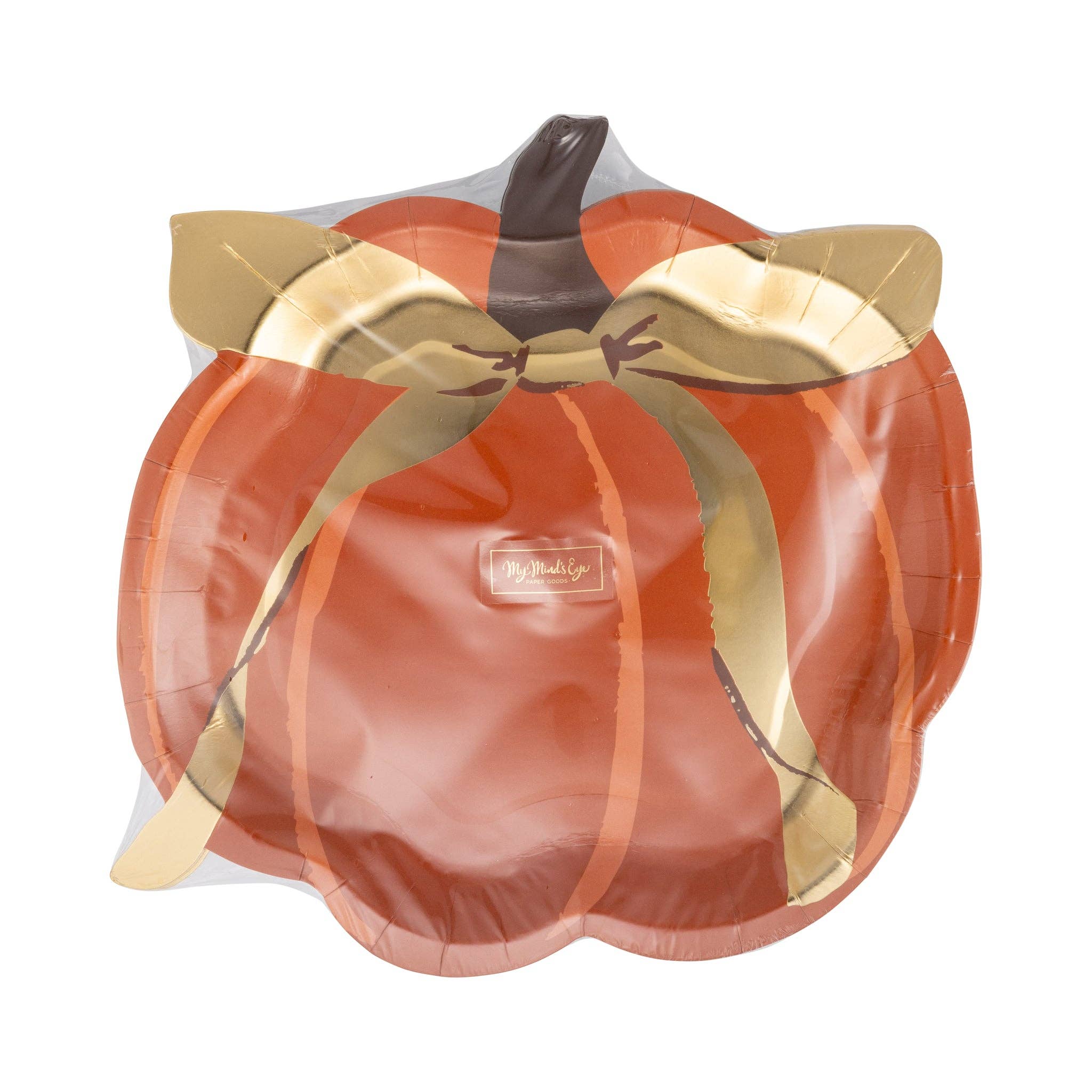 PUMPKIN GOLD FOIL BOW 10" PAPER PLATE (8ct)
