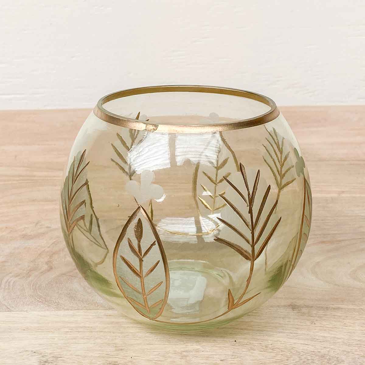 Milano Glass Candle Holder Green/Gold 5.25x4.75x5.25