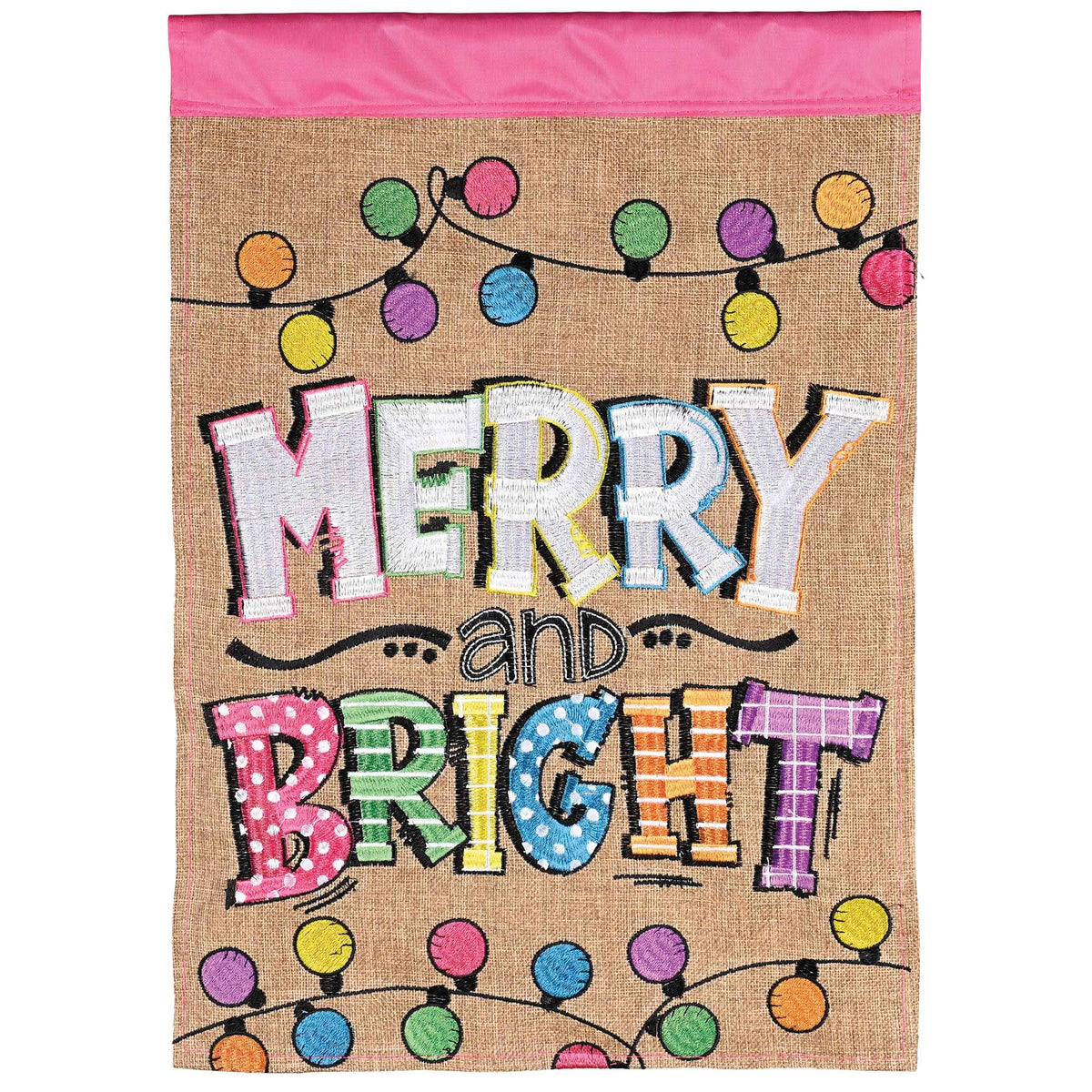 Garden Flag Merry Bright String Lights