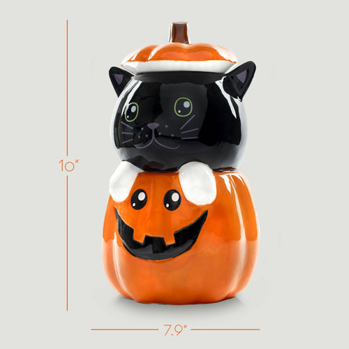Black Cat Pumpkin 11 x 6.3 Dolomite Cookie Jar