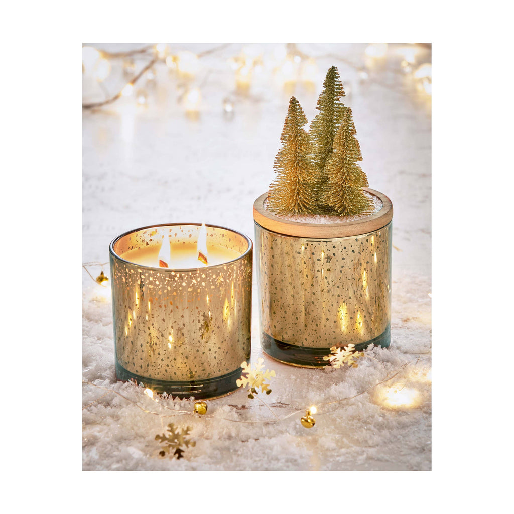 Snowcap Bottle Brush Candle Bronze Glass