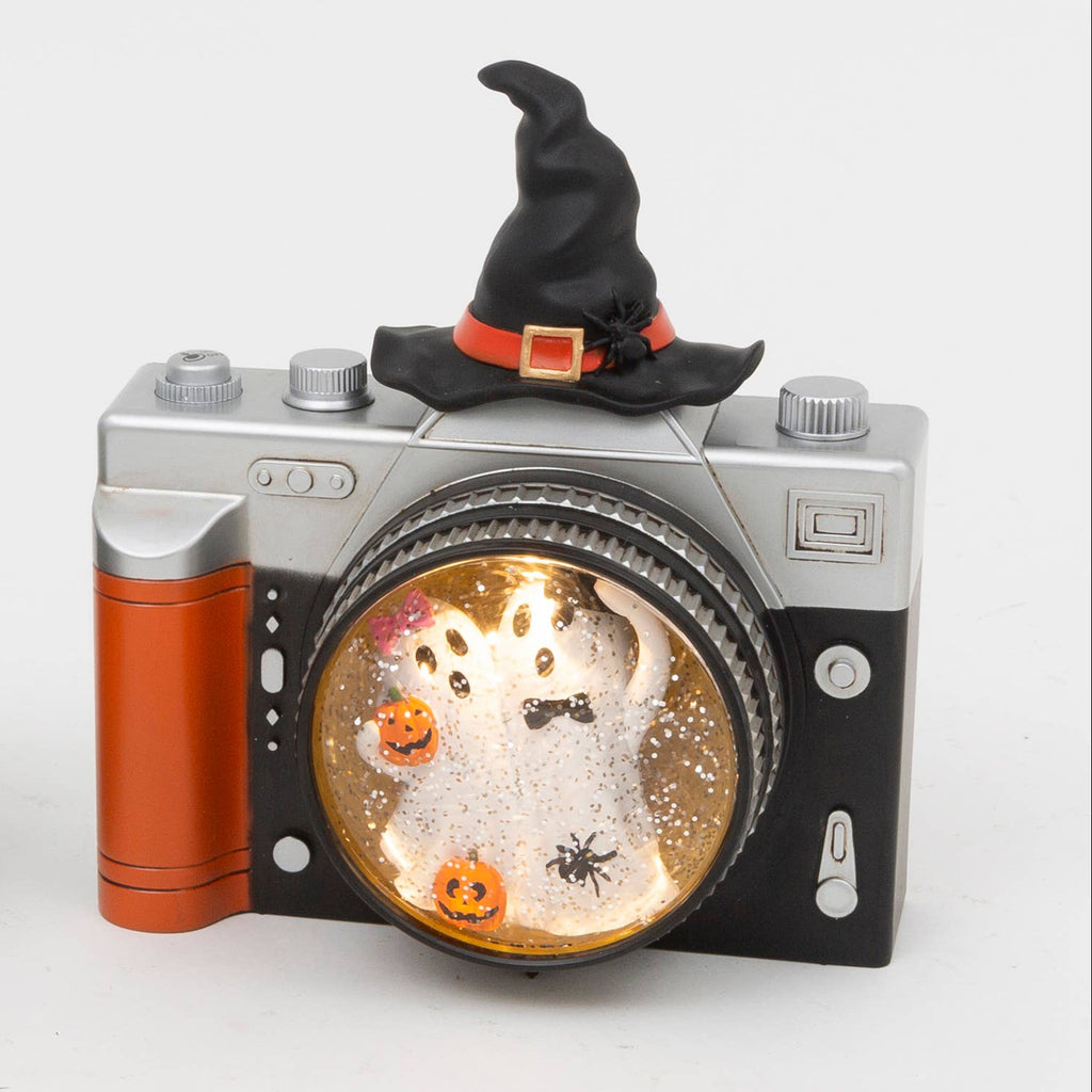 7.87"L B/O Lighted Halloween Spinning Water Globe Camera w/ Timer