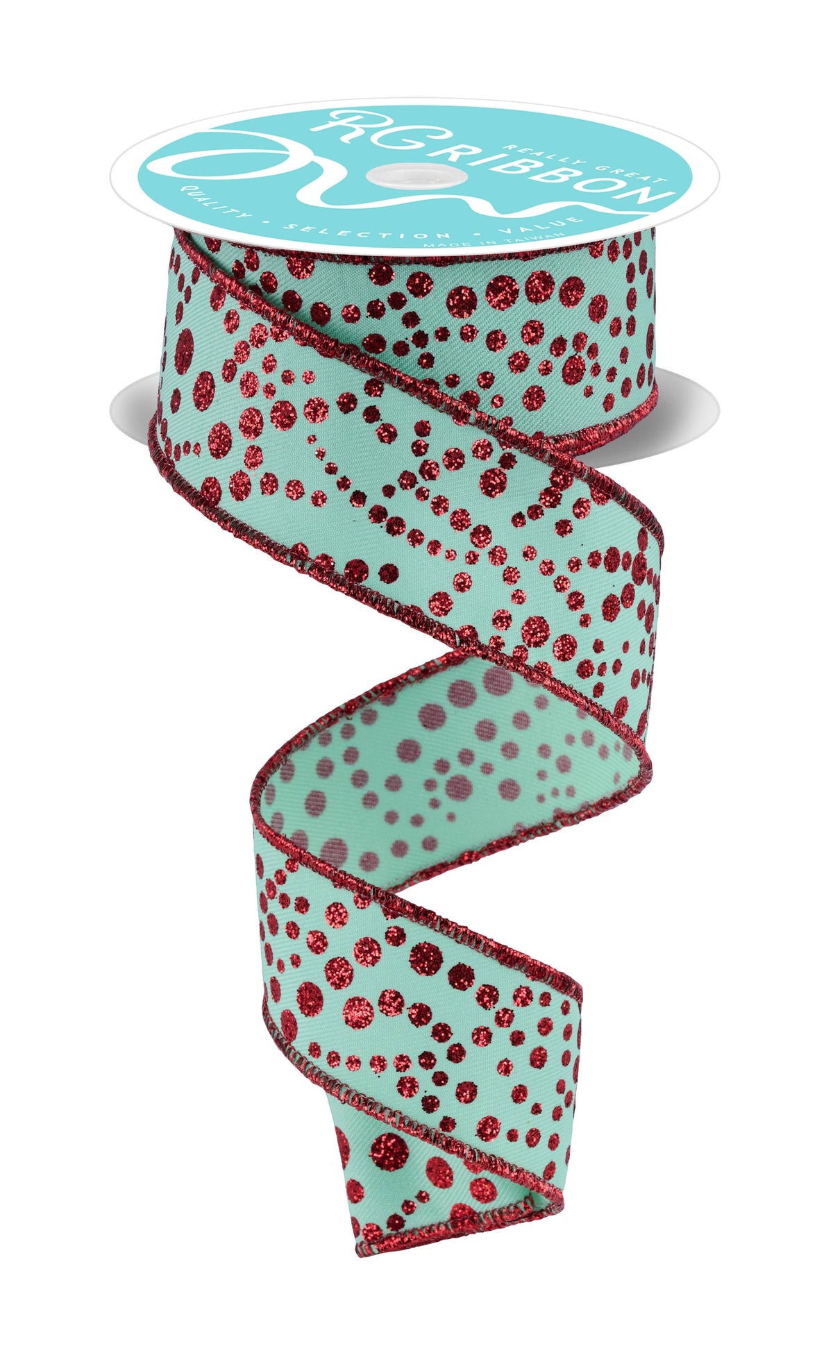 1.5"X10Yd Mini Glitter Dots Mint Green/Red