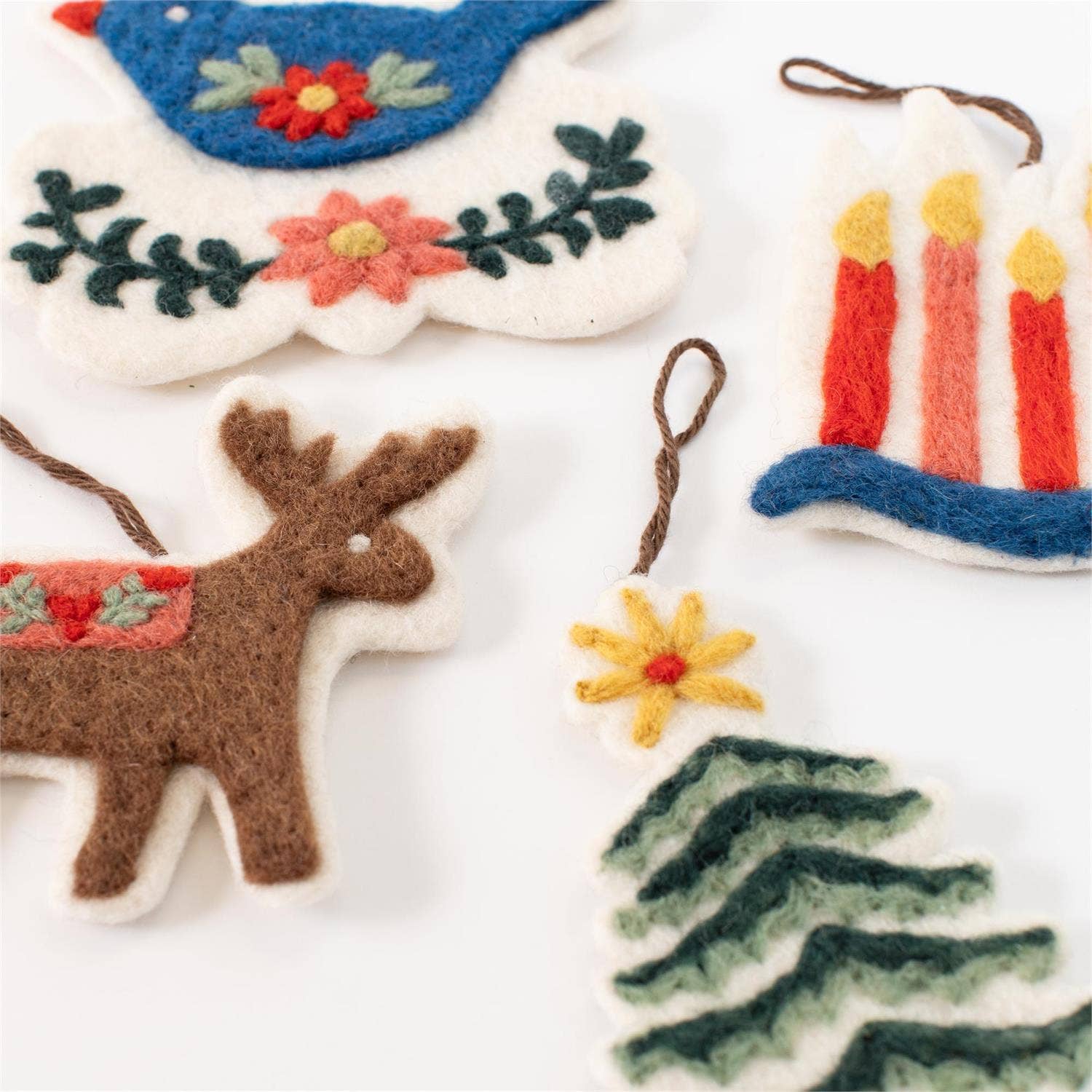 Woolen Folk Art Cut Out Ornaments (set of 4 Styles)