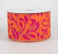 2.5" Fuchsia & Gold Vine Swirls Velvet Ribbon: Orange (10 yds)