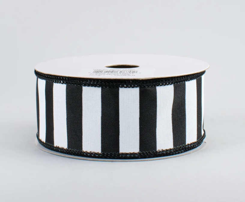 1.5" Medium Stripe Ribbon: Black & White (10 Yards)