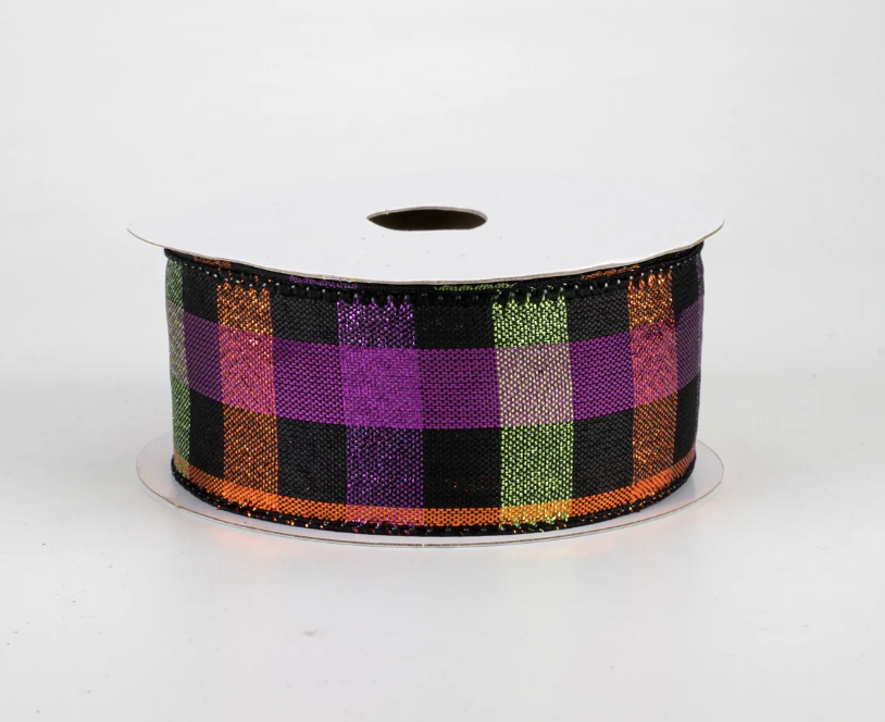 1.5" Metallic Halloween Square Check Ribbon (10 Yards)