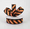 7/8" Diagonal Glitter Stripe Canvas Ribbon: Black on Orange (10 Yards)
