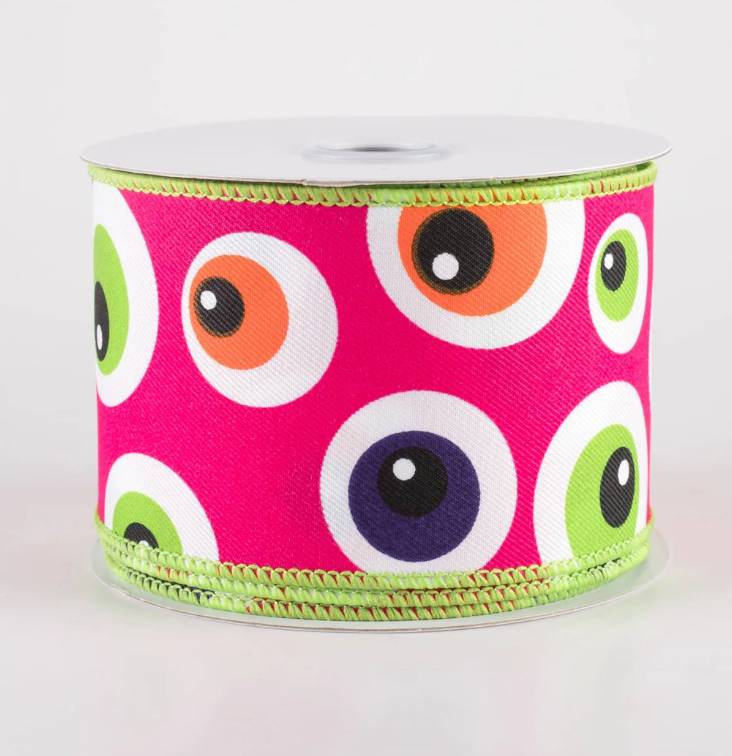 2.5" Big Halloween Eyeballs Ribbon: Hot Pink (10 Yards)