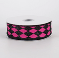7/8" Glitter Harlequin Ribbon: Black on Fuchsia Pink (10 Yards)
