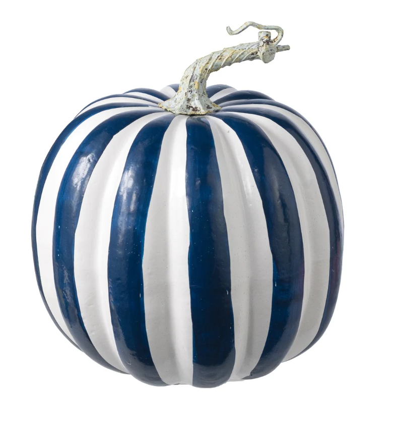 7.5" Striped Foam Pumpkin: Blue & White