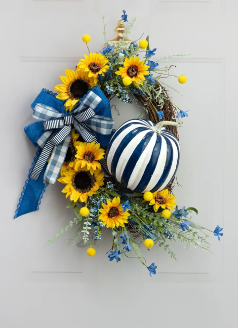 7.5" Striped Foam Pumpkin: Blue & White