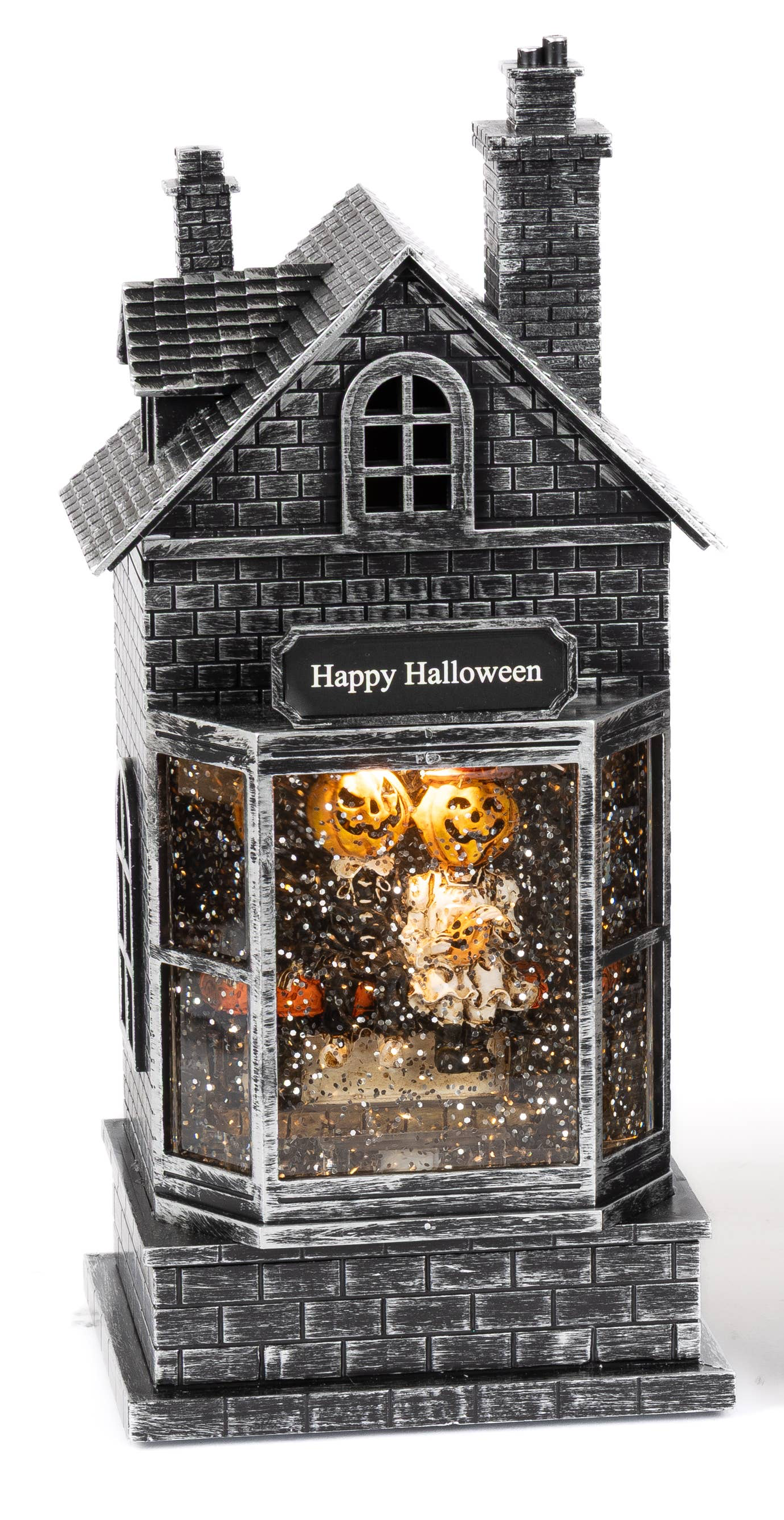 10.5 Inch Lighted Haunted Houses Spinning Halloween Water Globe, Pumpkin Couple