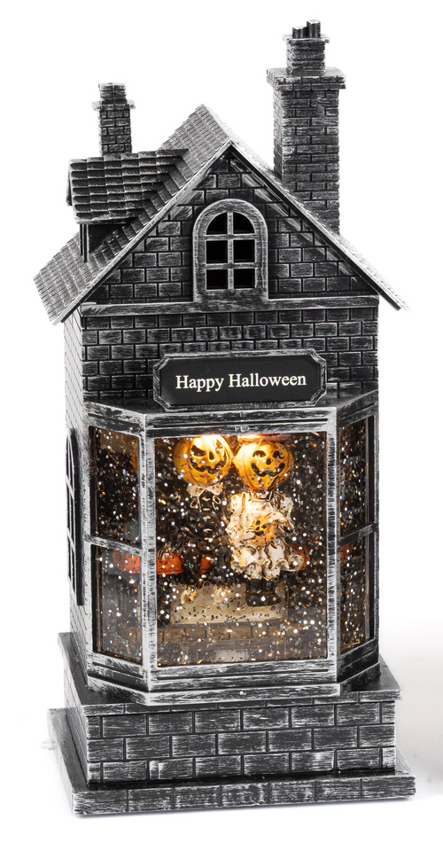 10.5 Inch Lighted Haunted Houses Spinning Halloween Water Globe, Pumpkin Couple