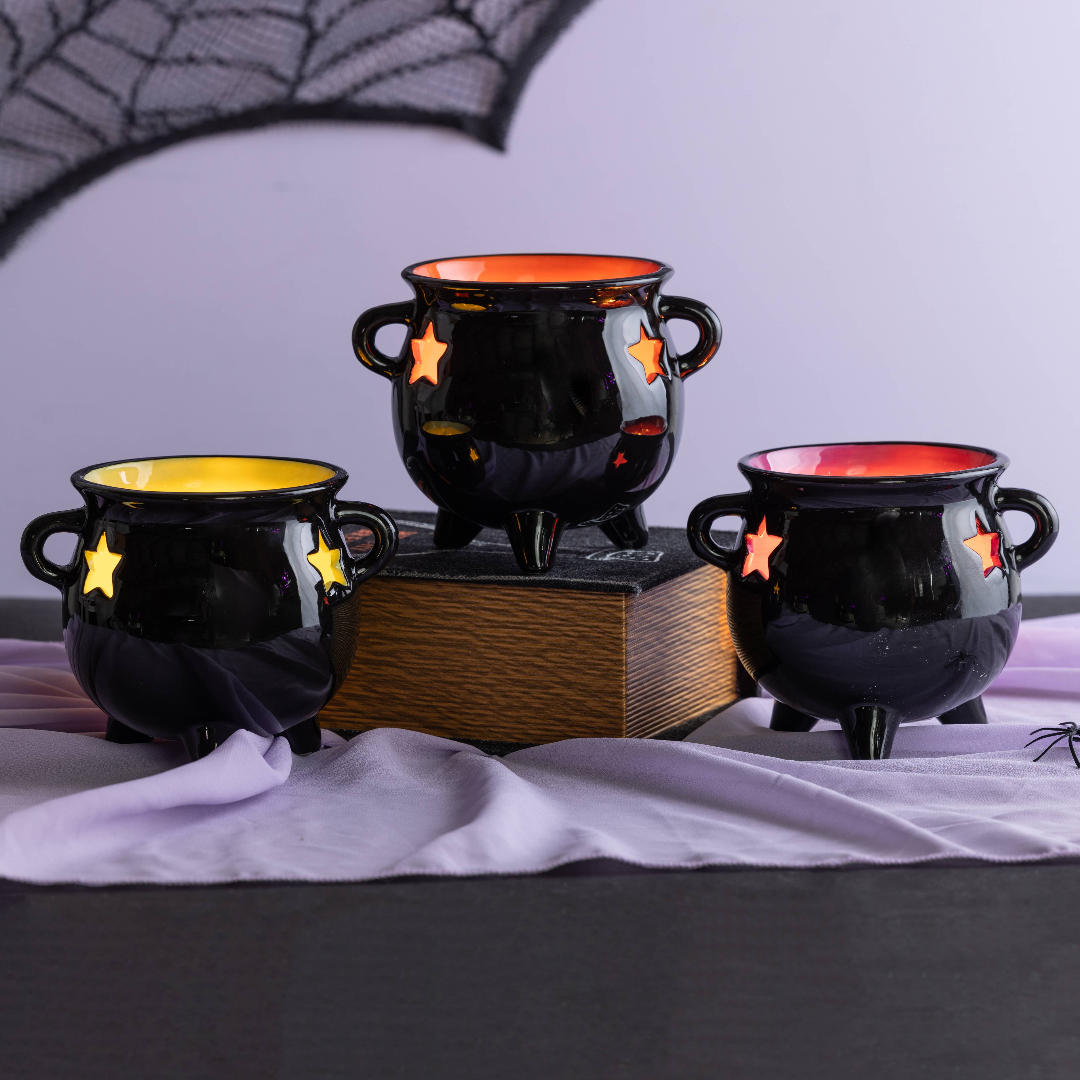 Halloween Cauldron Tea Light Candle Holder Set of 3