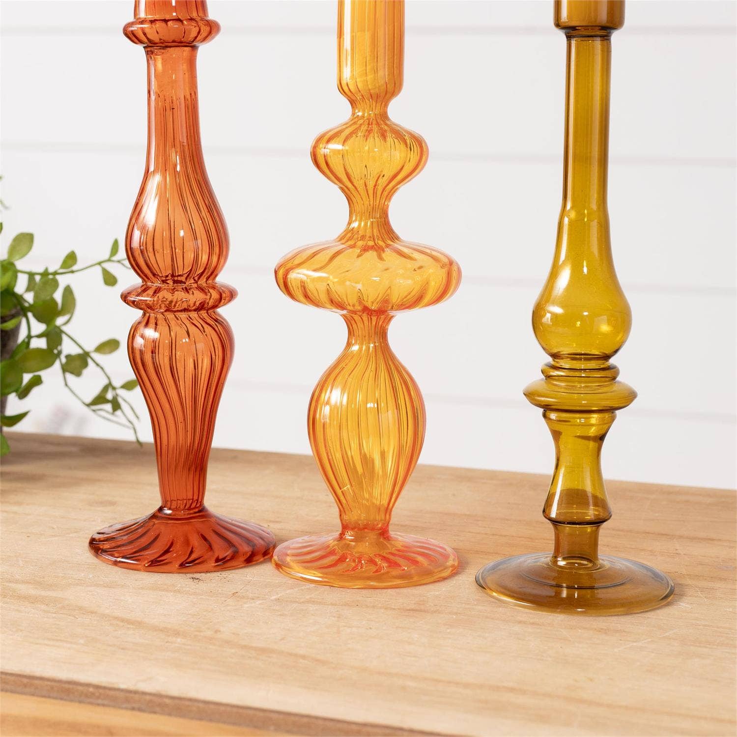 Amber Ombre Glass Taper Holder (Set of 3)