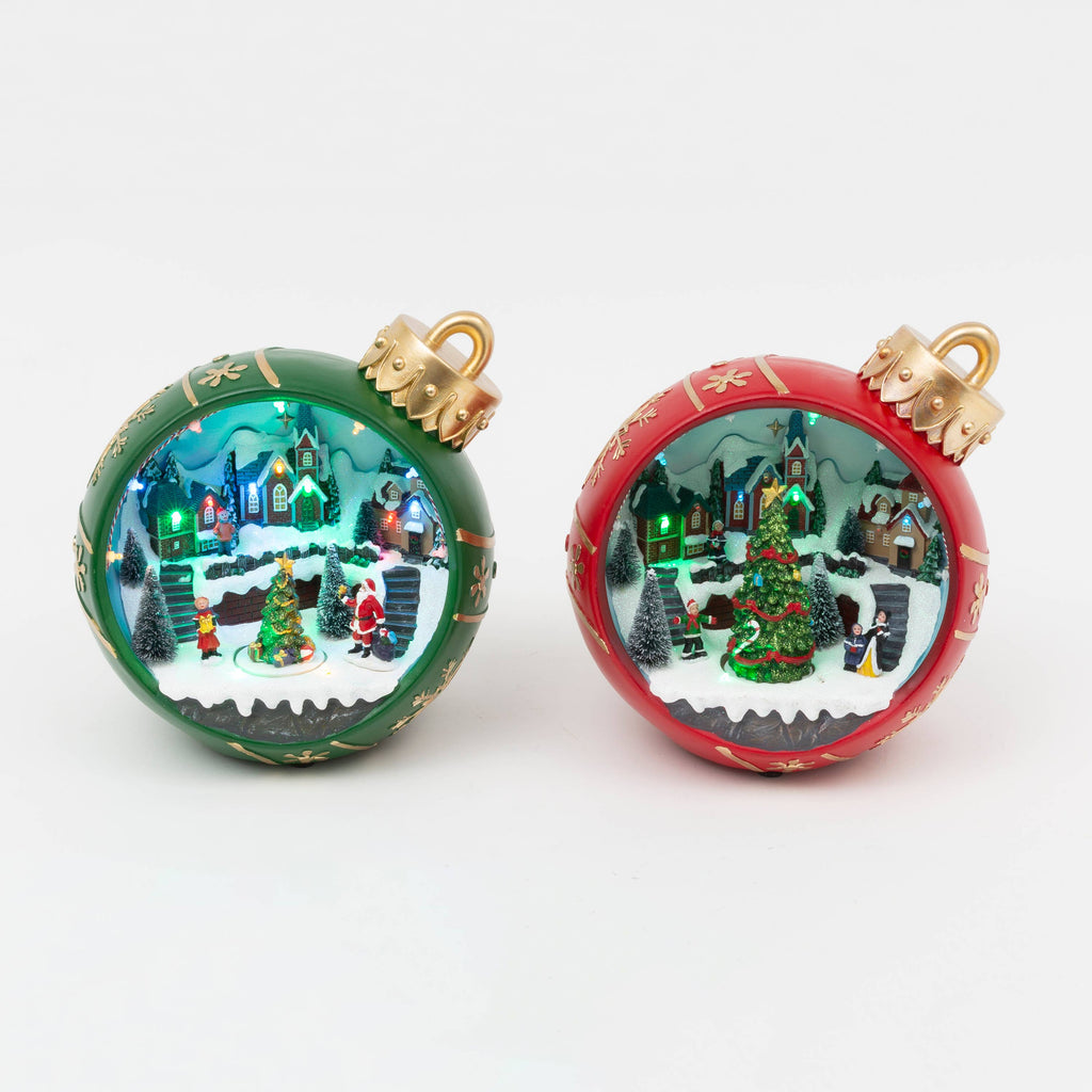 Christmas 10.6"H Lighted Musical Resin Ornament with Rotating Tree, 2 Assorted