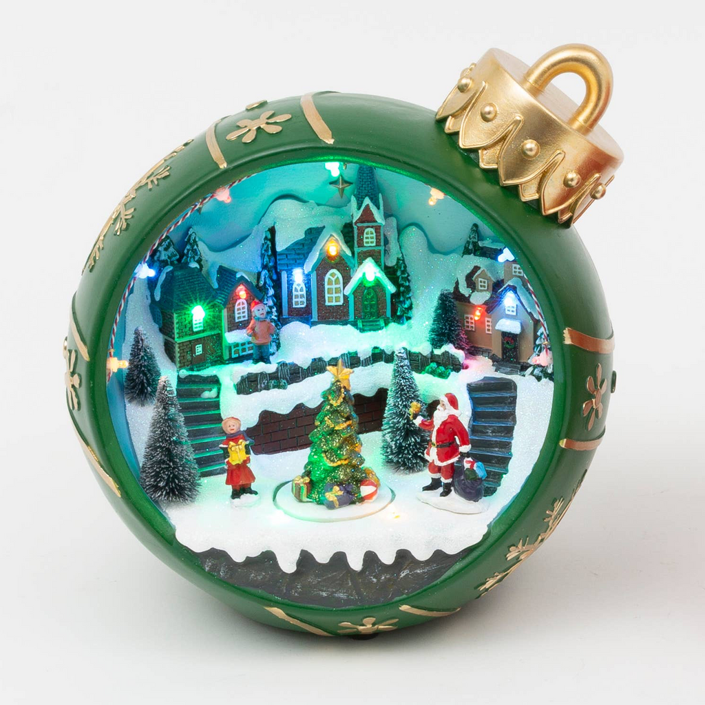 Christmas 10.6"H Lighted Musical Resin Ornament with Rotating Tree, 2 Assorted