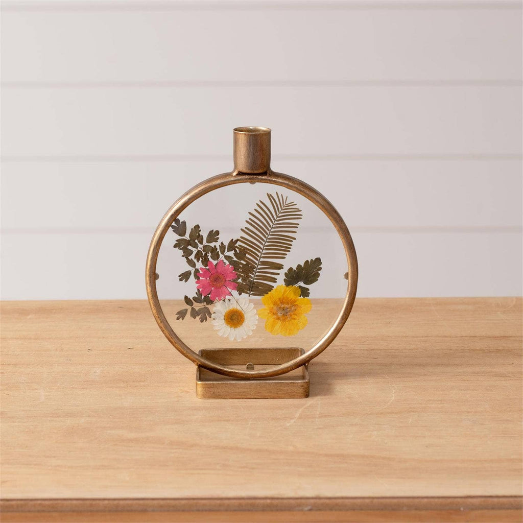 Candle Holder - Glass With Pressed Flowers