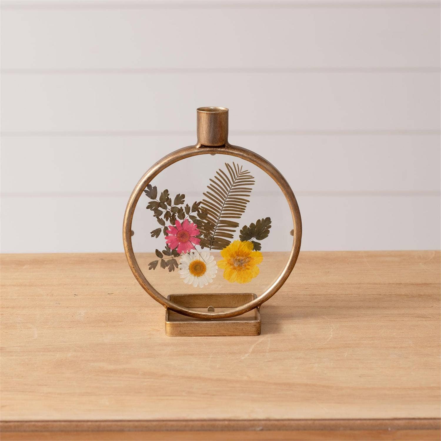 Candle Holder - Glass With Pressed Flowers