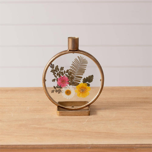Candle Holder - Glass With Pressed Flowers