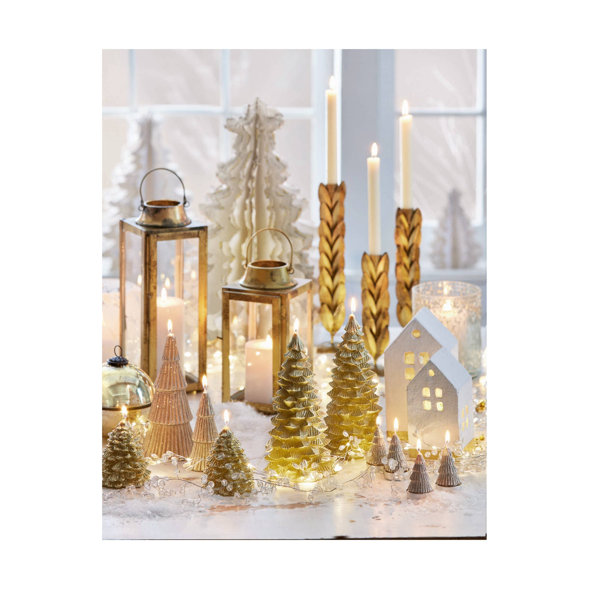 Snowcap Bottle Brush Candle Bronze Glass