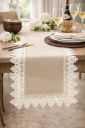 Ivory Lace Trimmed Taupe Table Runner