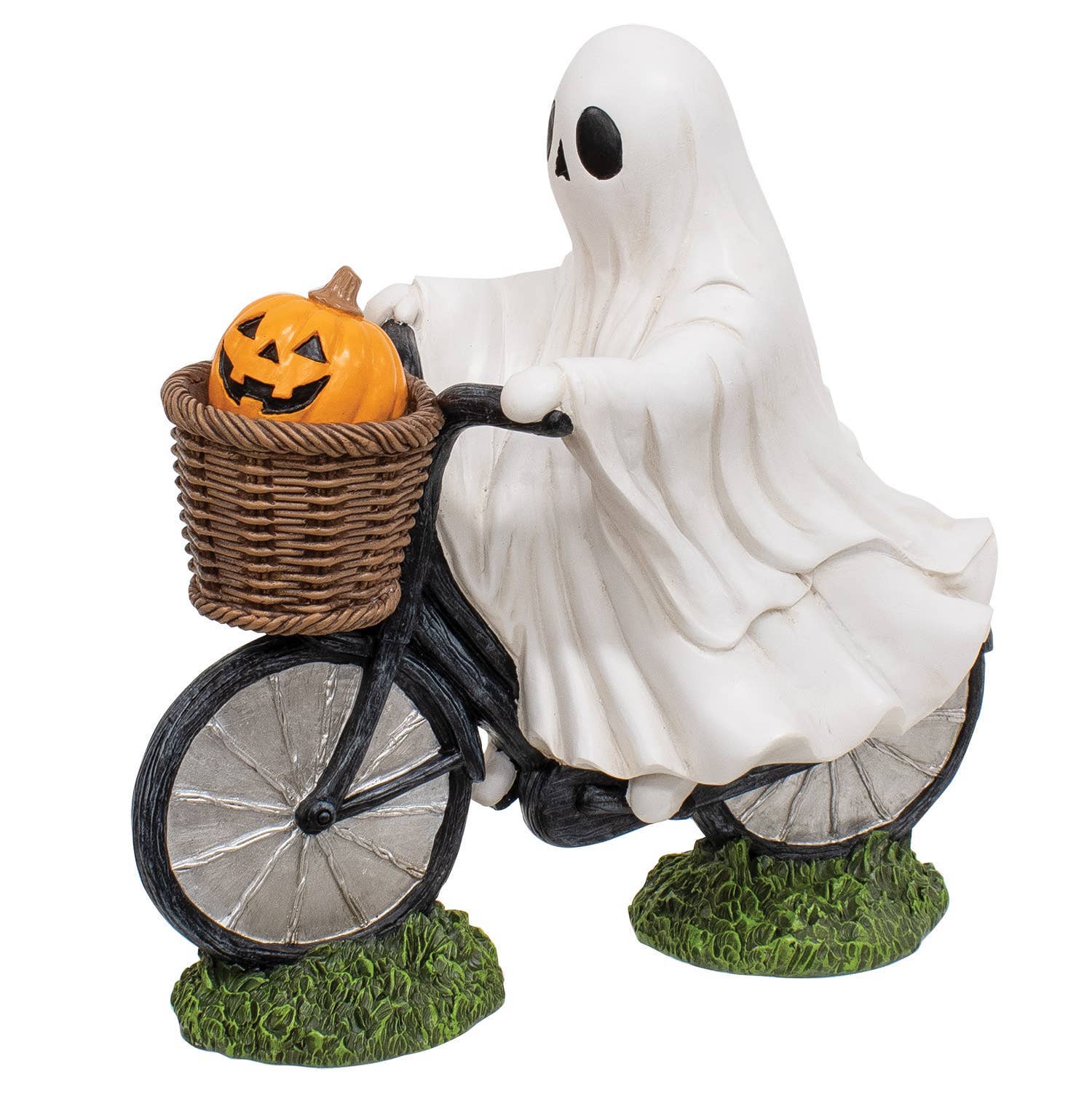Resin Ghost Riding a Bike w/Jack in Basket Figurine