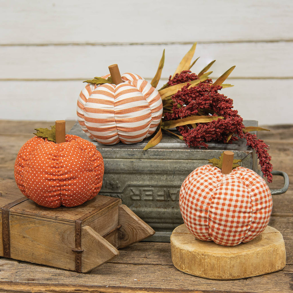 Plush Orange Patterned Pumpkin, set of 3