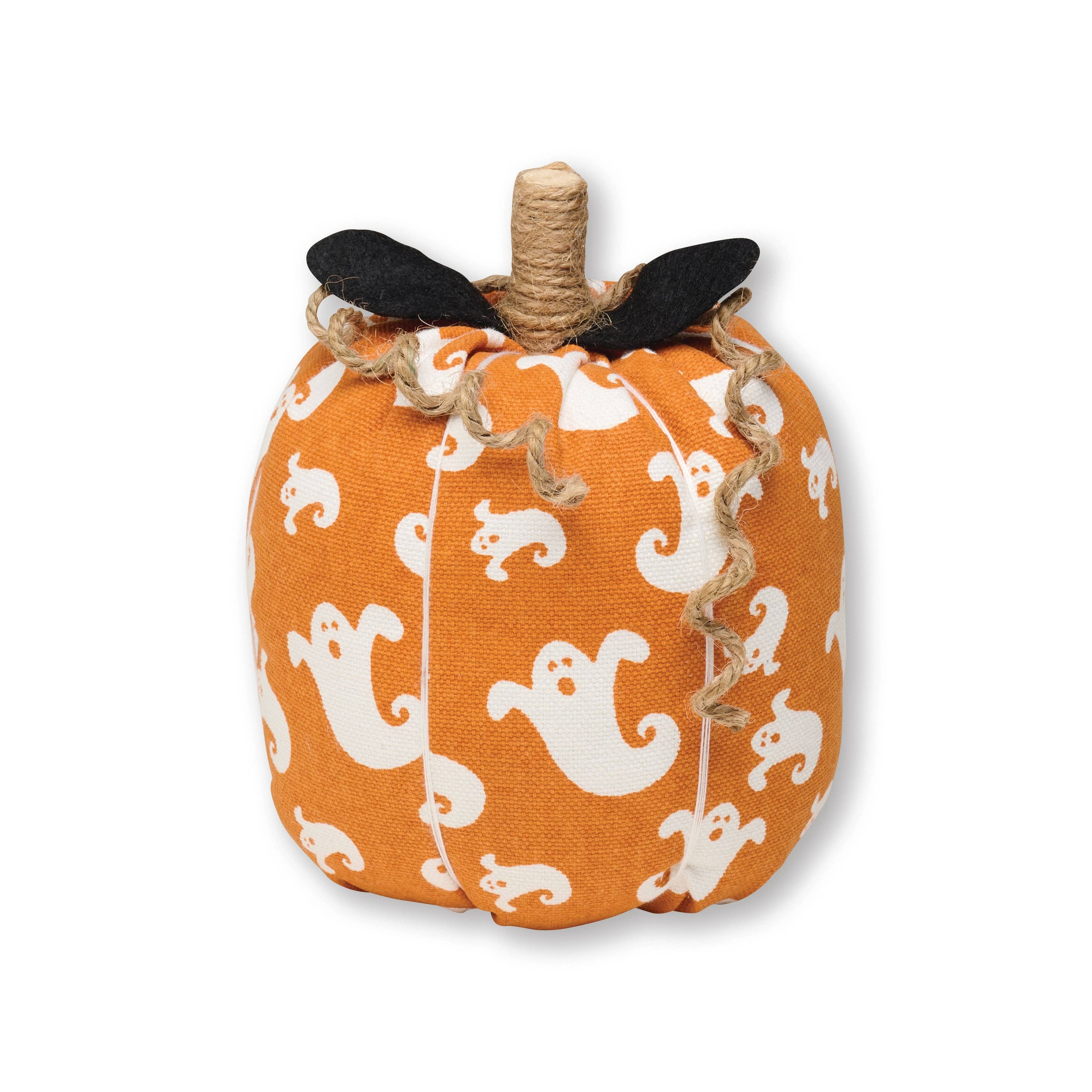 Orange Ghost Halloween Fabric Pumpkin-large