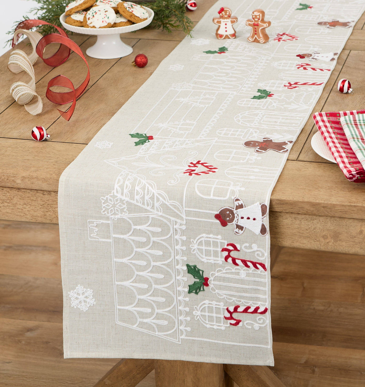 Gingerbread Town Embellished Table Runner - 14 x 70"