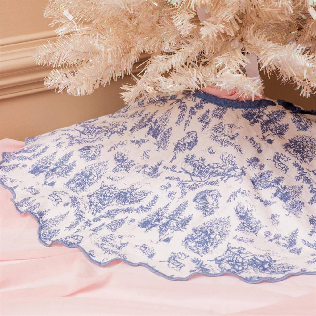 Frosted Blue Pine Toile Tree Skirt
