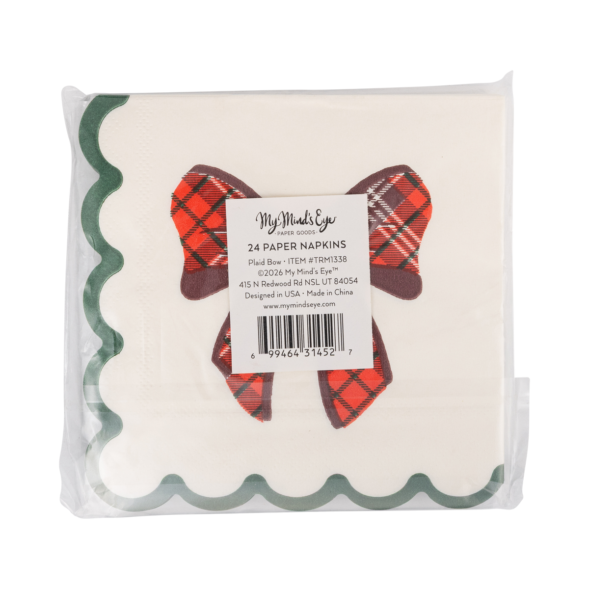 Plaid Bow Cocktail Napkin