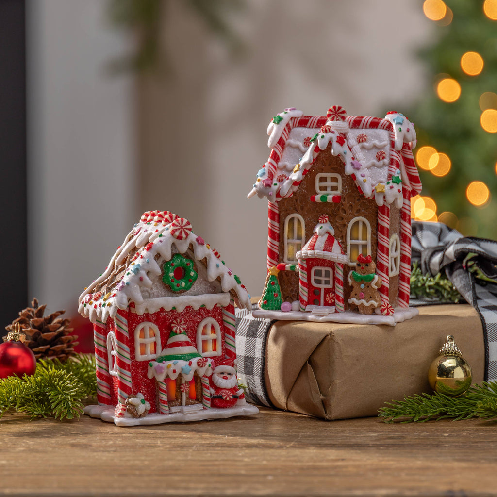 Christmas Lighted Clay Dough Gingerbread Houses Set of 4, 5.5"H