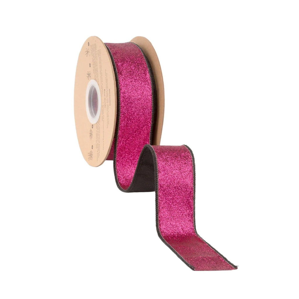 1 1/2" Wired Velvet Ribbon | Black w/ Hot Pink Glitter Backing | 10 Yard Roll