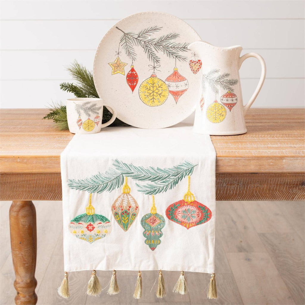 Table Runner - Merry Ornaments Embroidered