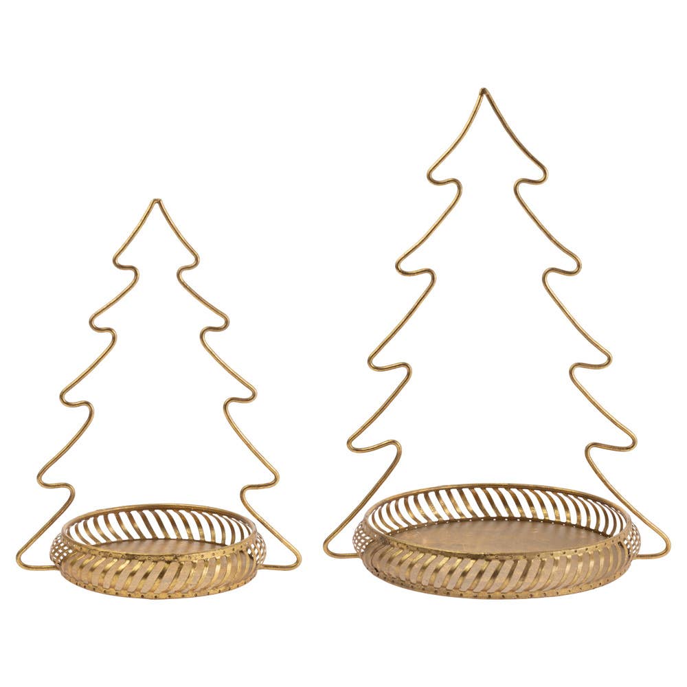 Gold Metal Tree Trays Set of 2