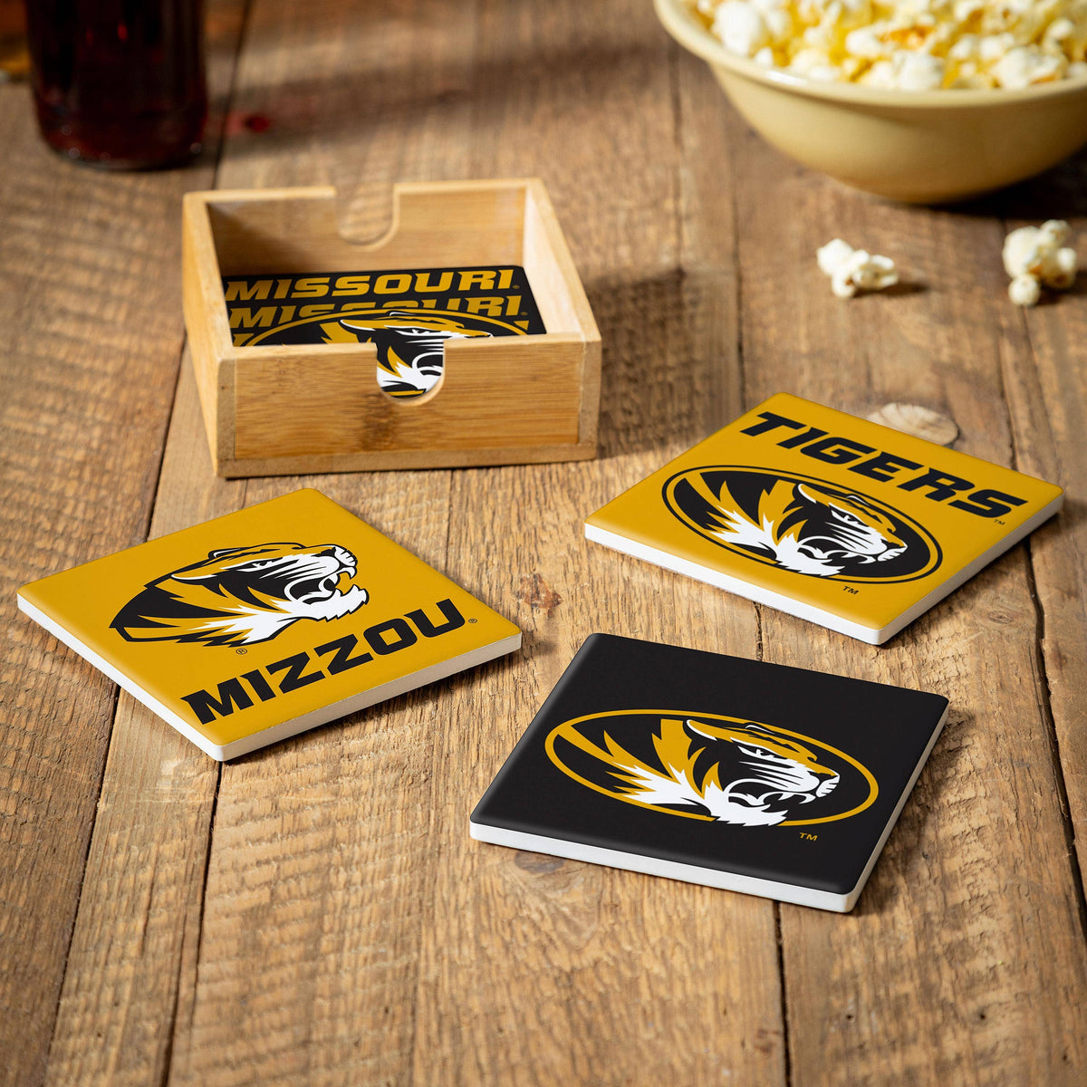 University of Missouri Ceramic Coasters Set, 4pcs with Wood