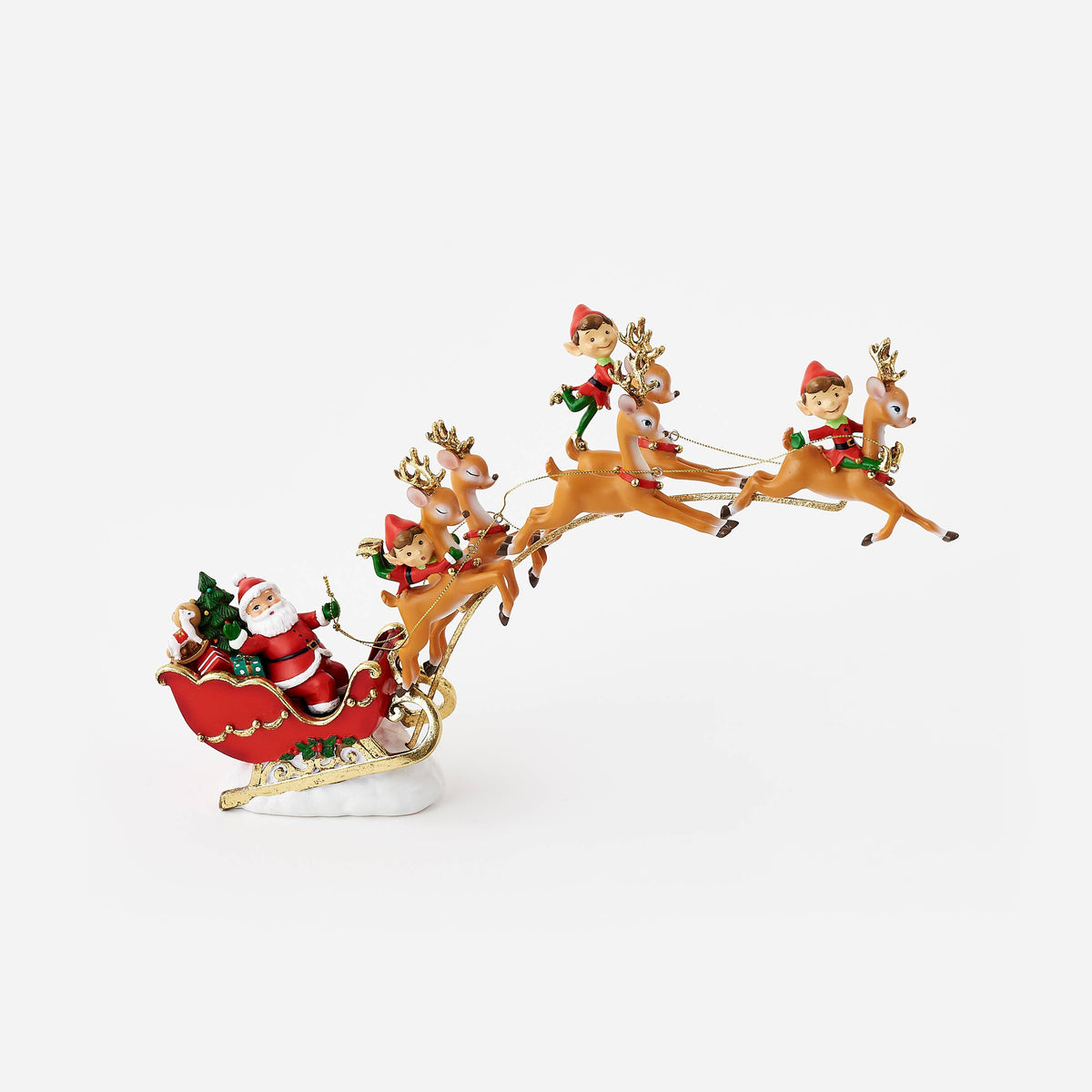 Santa in Sleigh with Flying Resin Reindeer