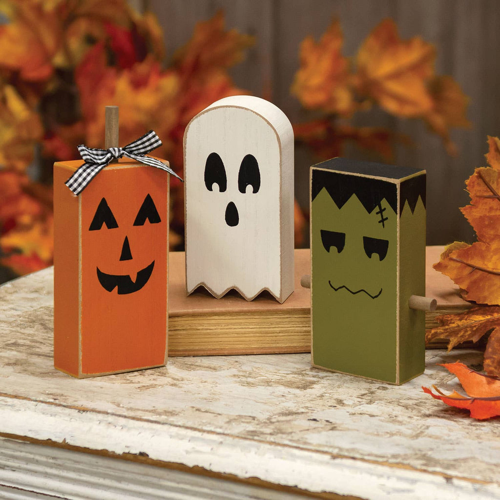 Set of 3, Chunky Wooden Halloween Friend Sitters