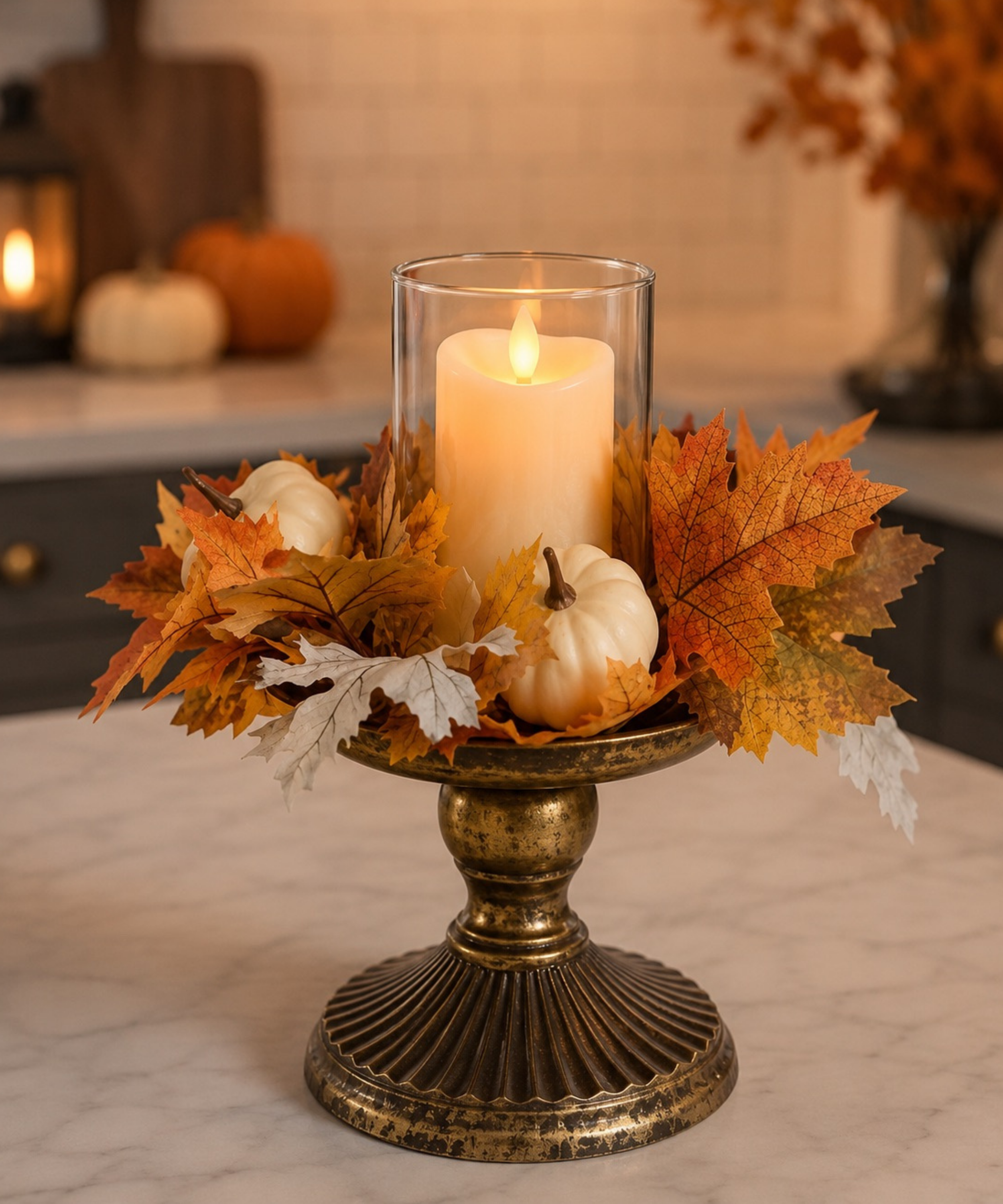 Fall LED Lighted Candle Pedestal