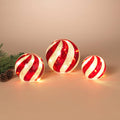 Christmas S/3 Battery-Operated Lighted Mercury Glass Candy Stripe Spheres w/ Timer