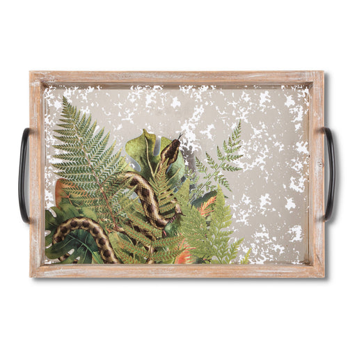 16"L Rectangular Wood Snake Mirror Tray