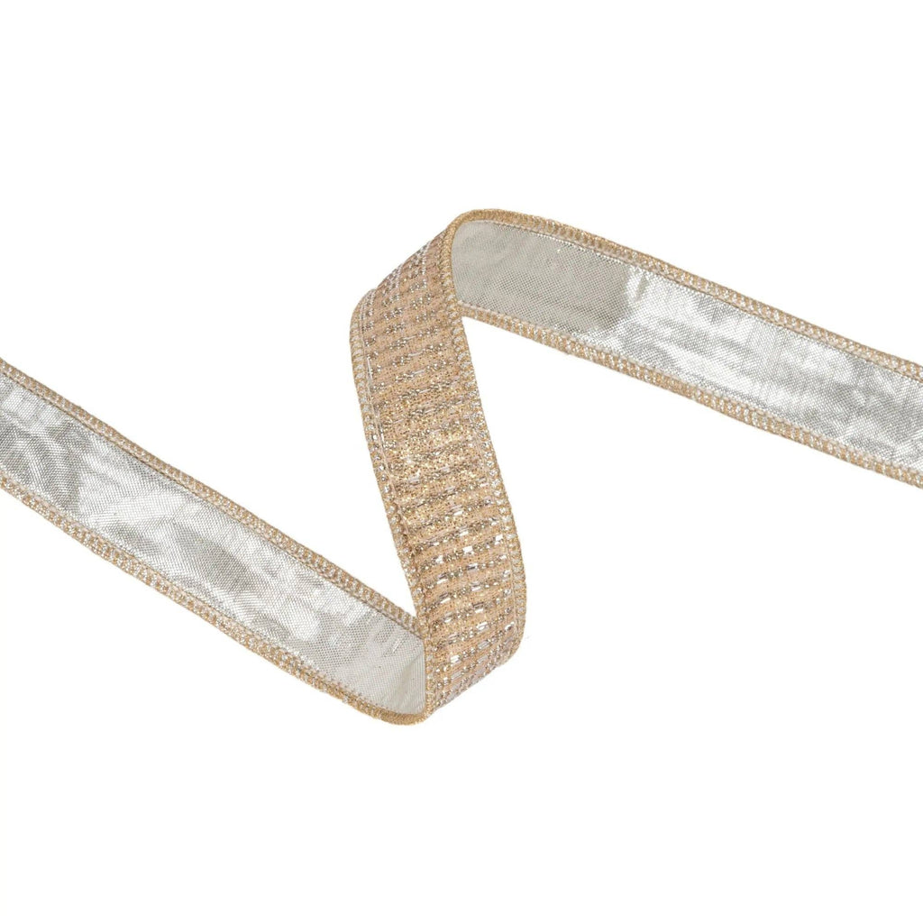 1" Wired Ribbon | Gold Sparkle w/ Champagne Metallic Backing | 10 Yard Roll