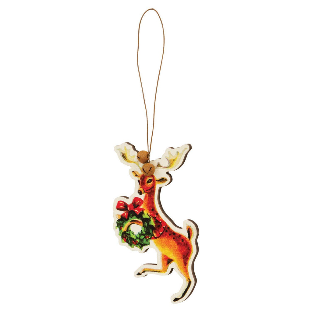 Set of 4 - Retro Look Wooden Puppy, Kitten, & Reindeer Ornament