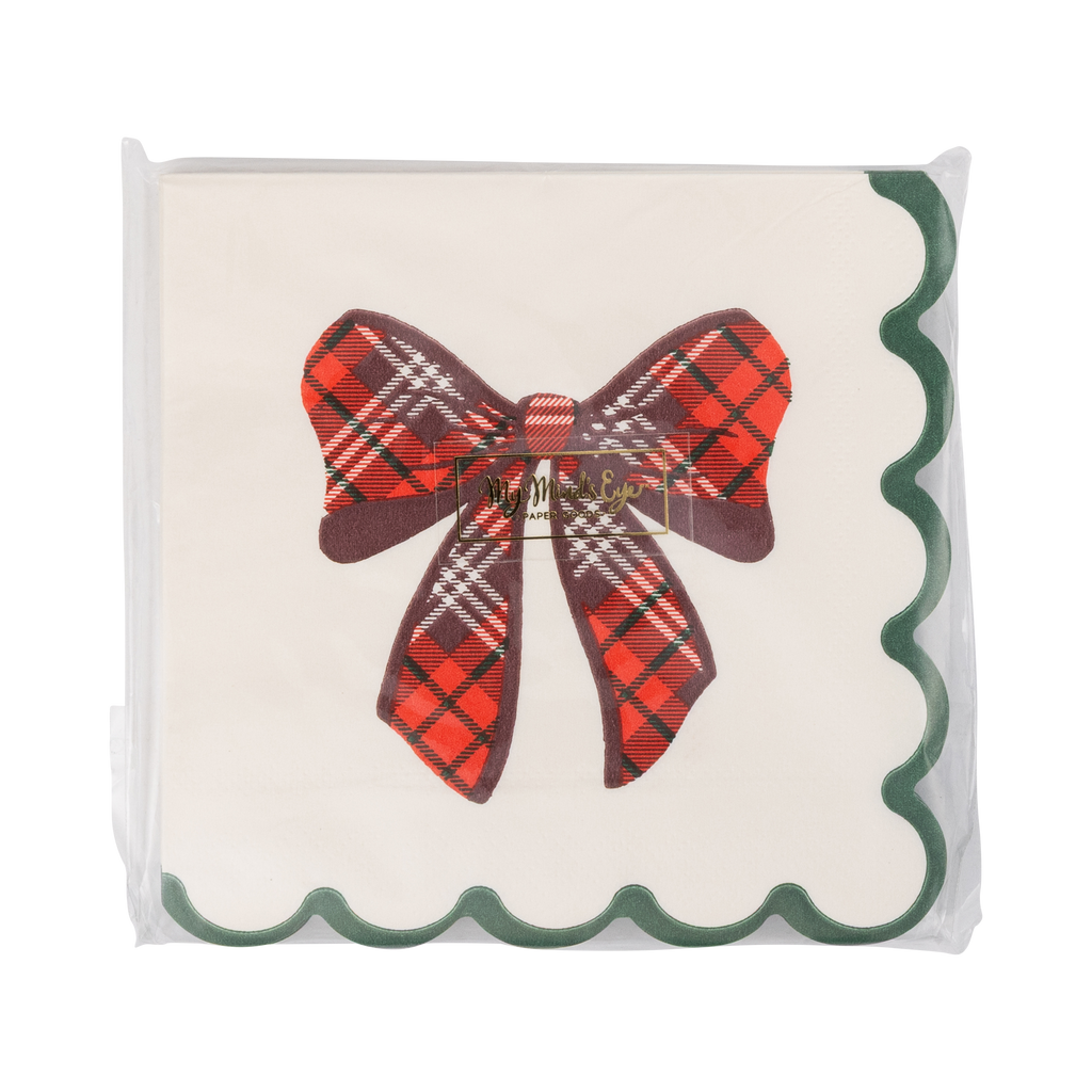 Plaid Bow Cocktail Napkin